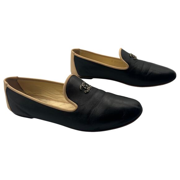Chanel CC Chain Lambskin Leather Flat Loafers Slippers Black 40 / 9.5 - Picture 1 of 11